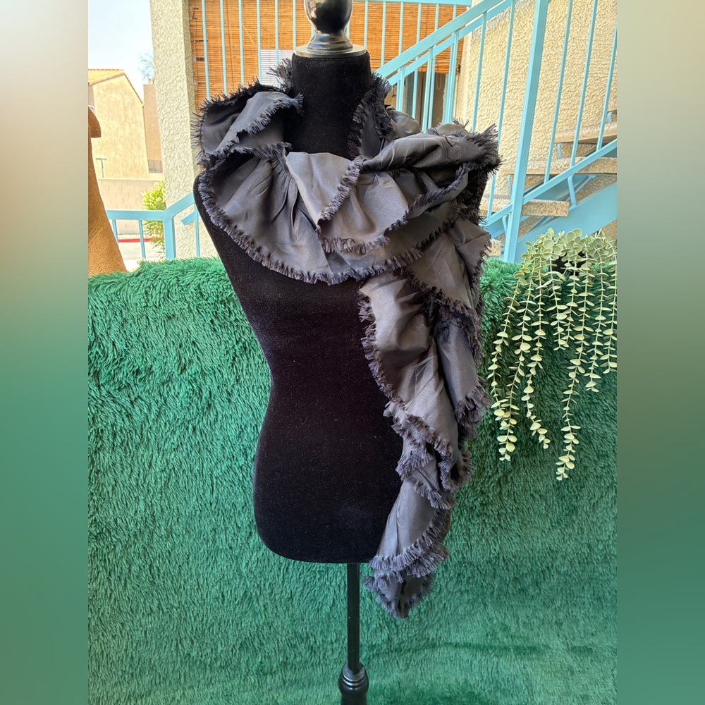 NWT Fornash Black Boa Ruffled Scarf
